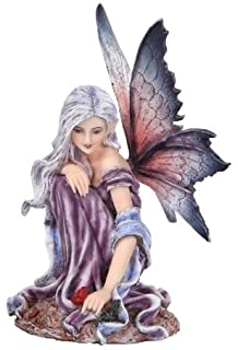 Purple Winged Fairy With Red Rose