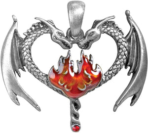 Double Flaming Dragon Heart Necklace